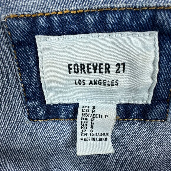 Forever 21 Denim Jacket Distressed Womens Size Small Button Front Blue - Picture 5 of 12